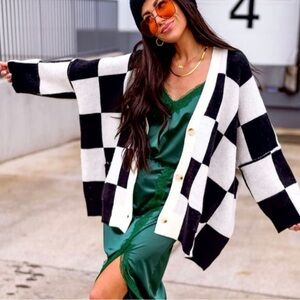 Dresses in LALA checkered cardigan